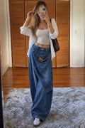 Asymmetric Overlap Wide Leg Baggy Jeans