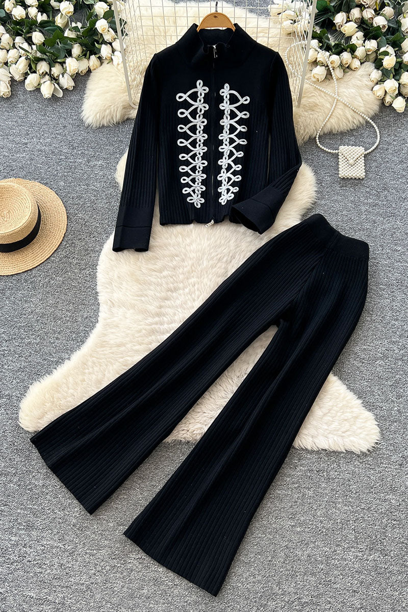 Braided Detail Zip Front Pants Set