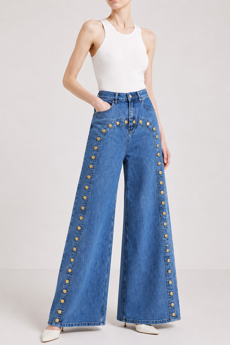 Button Arch Detail Straight Jeans