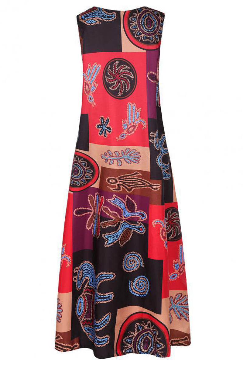Abstract V-Neck Sleeveless Dress