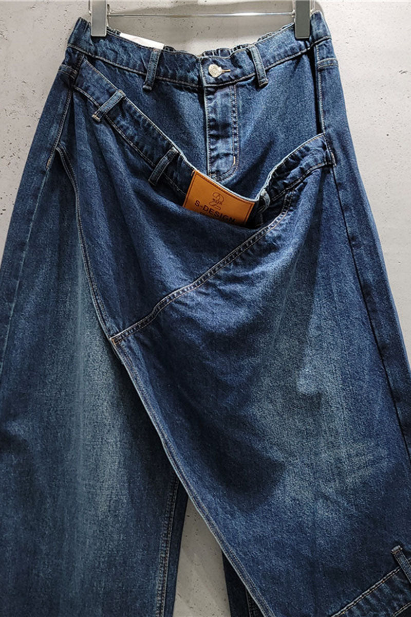 Asymmetric Overlap Wide Leg Baggy Jeans