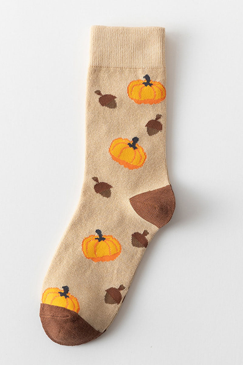 Autumn Pumpkin Squirrel Knit Socks