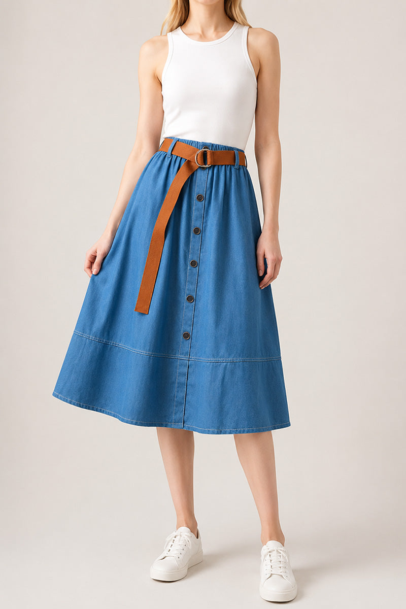 Button Decoration Denim Skirt