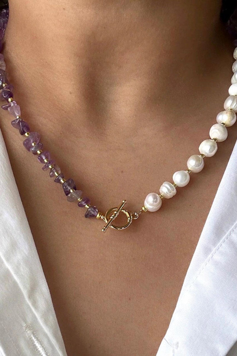 Baroque Pearl and Stone Chain Necklace