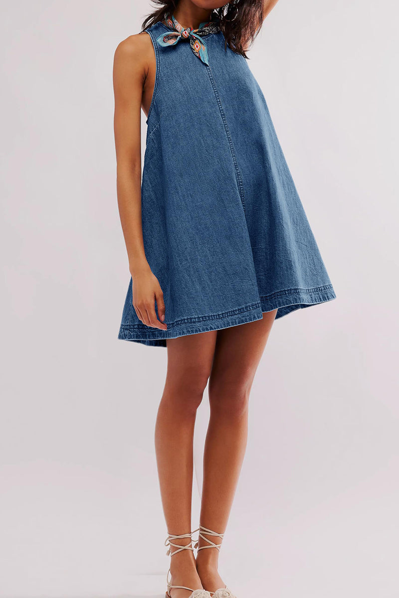 Back Cutout Sleeveless Denim Dress