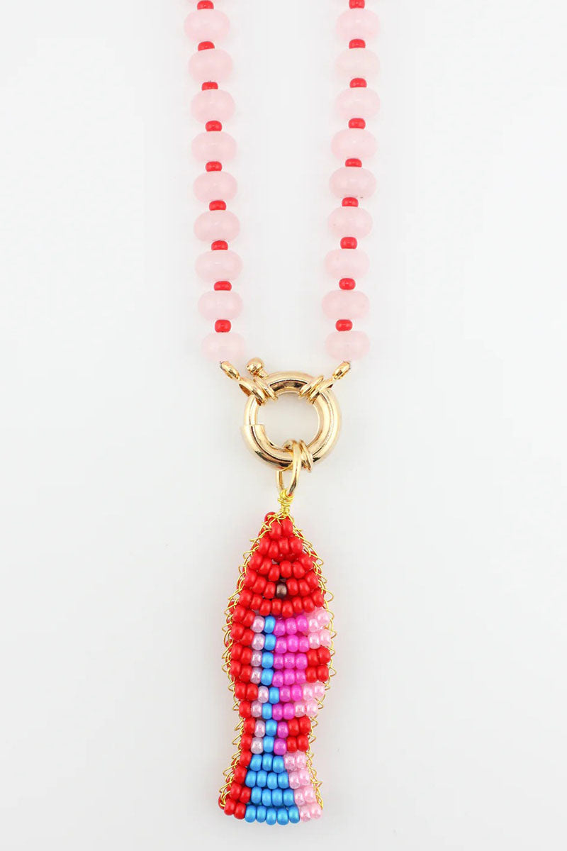 Beaded Fish Charm Toggle Necklace