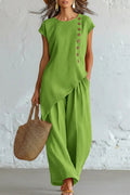 Asymmetric Button Detail Pants Set