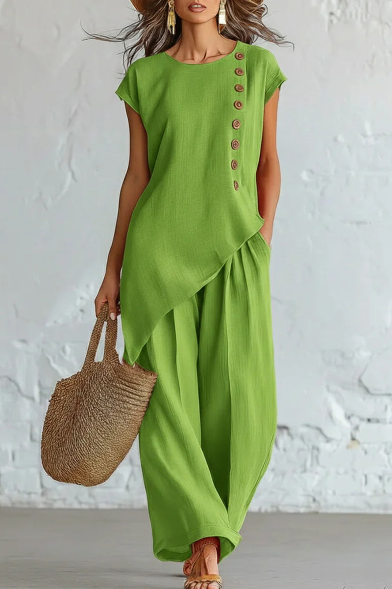 Asymmetric Button Detail Pants Set