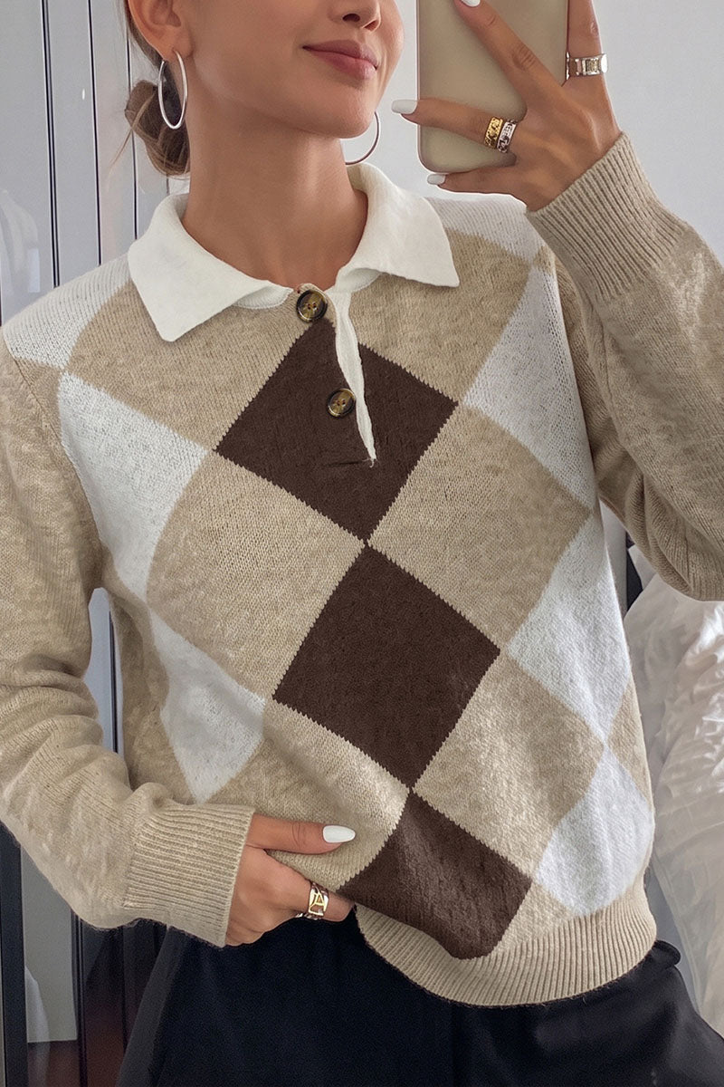 Argyle Knit Polo Collar Sweater