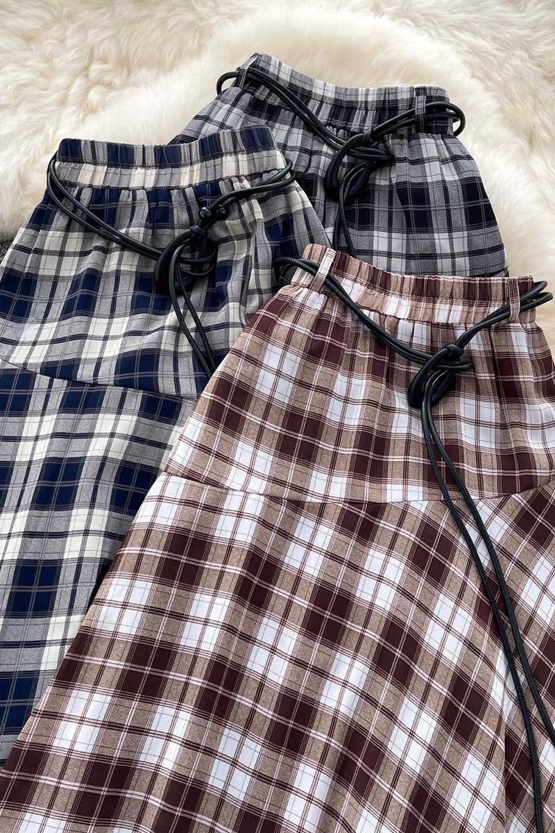 Asymmetric Plaid Midi Skirt