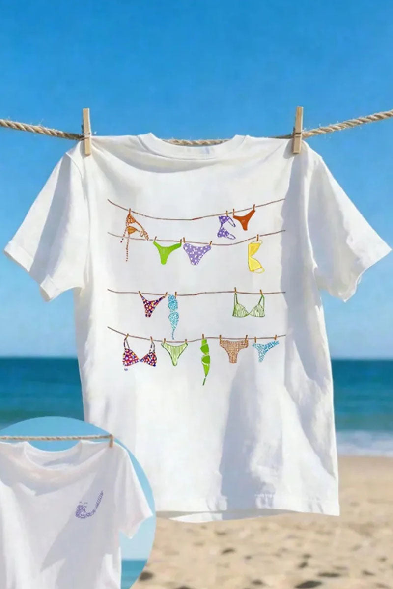 Bikini Print Crew Neck Short Sleeve T-Shirt