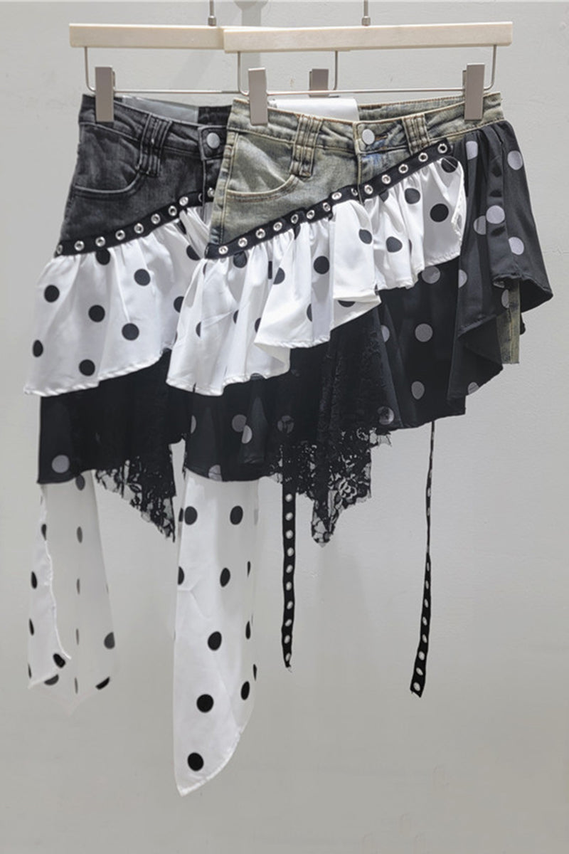 Asymmetrical Hem Patchwork Skirt
