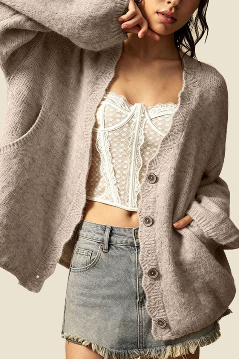 Button Front Patch Pocket Knit Cardigan