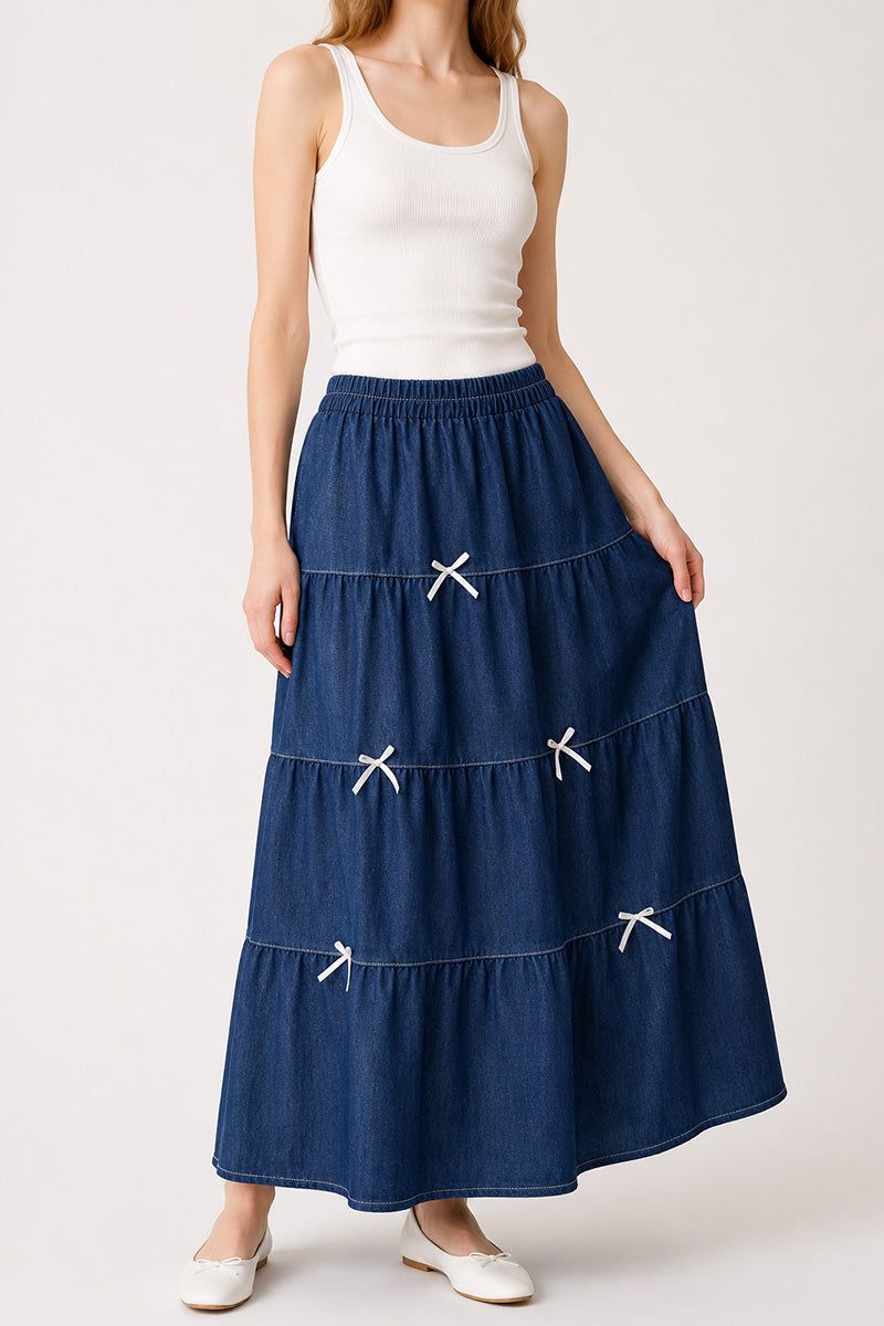 Bow Embellished Denim Skirt