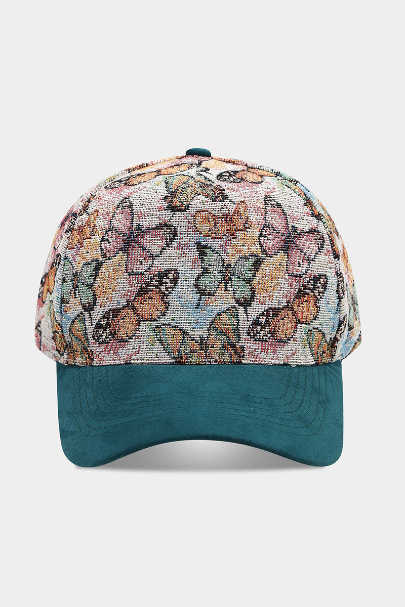 Butterfly Print Suede Brim Baseball Cap