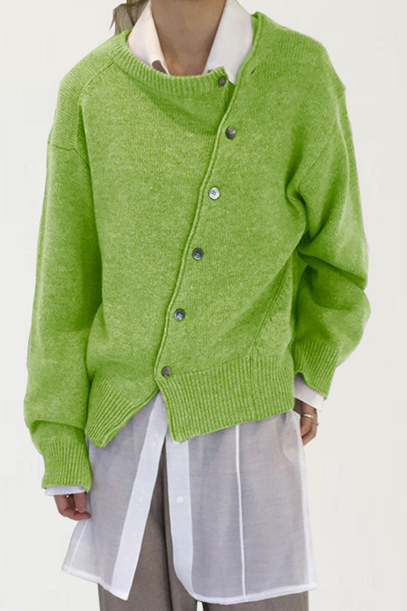 Asymmetric Button Front Knit Cardigan