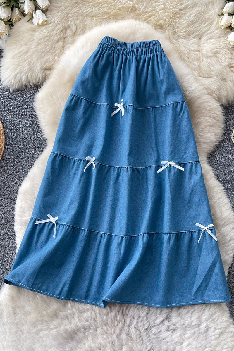 Bow Embellished Denim Skirt