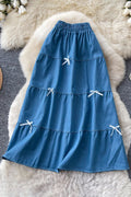 Bow Embellished Denim Skirt