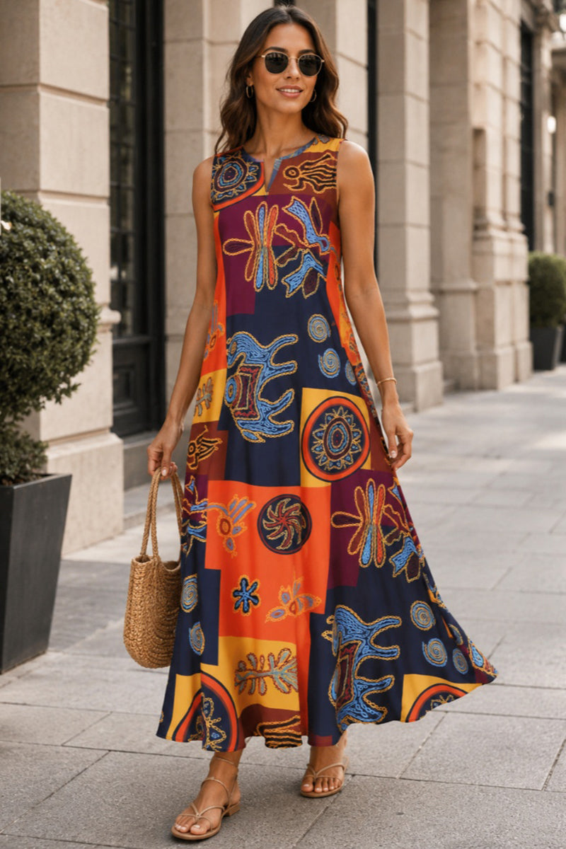 Abstract V-Neck Sleeveless Dress