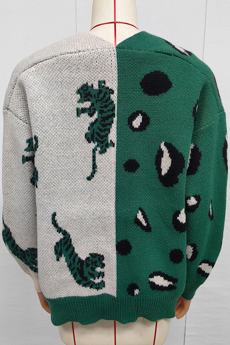 Animal Print V-Neck Button Front Cardigan