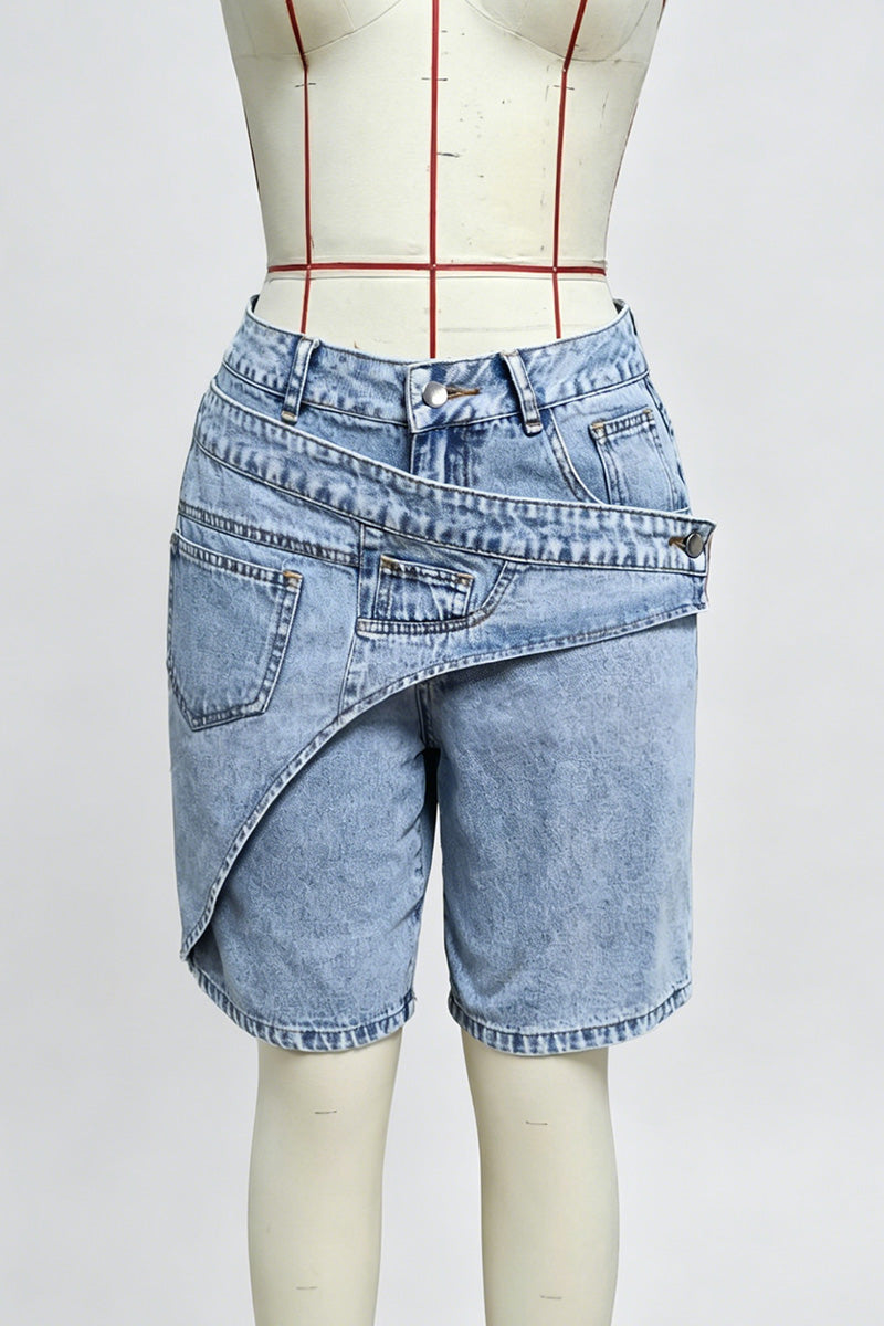 Asymmetrical Denim Shorts