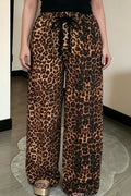 Animal Print Drawstring Wide Leg Casual Pants
