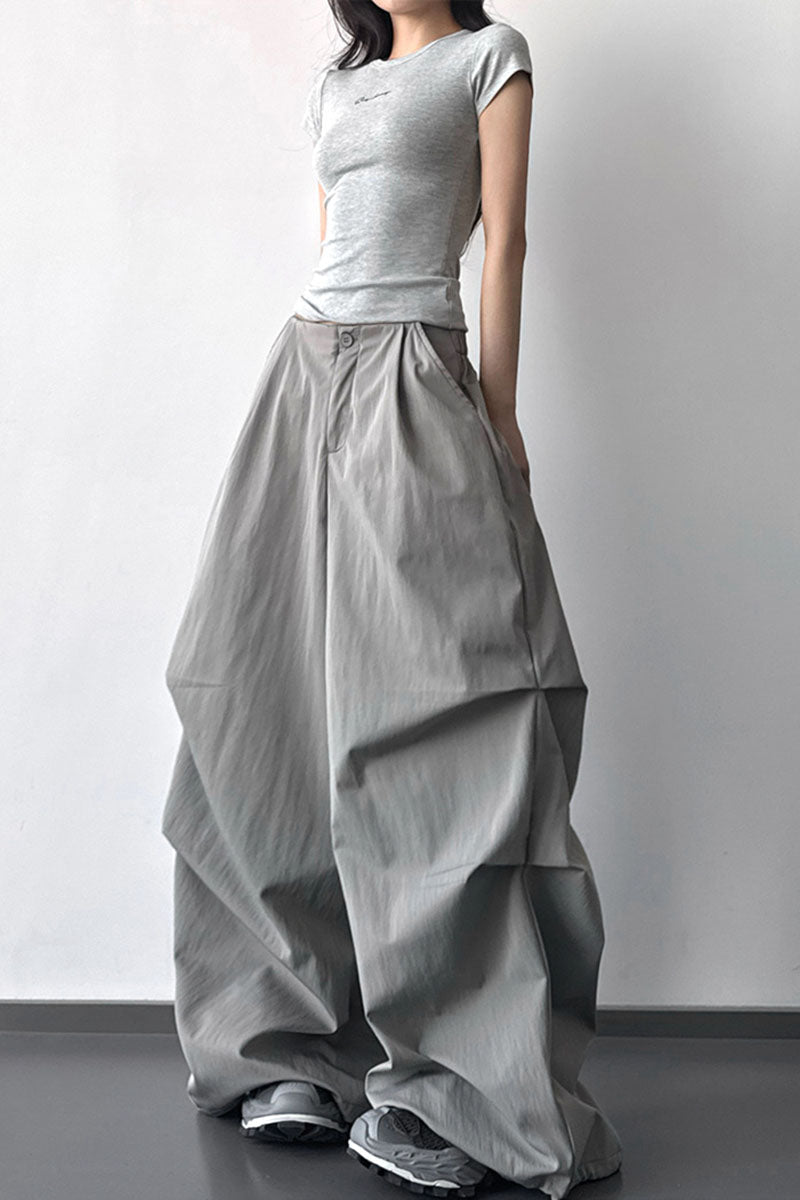 Button Cargo Wide Leg Pants