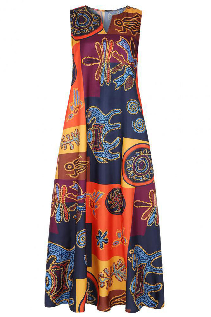 Abstract V-Neck Sleeveless Dress
