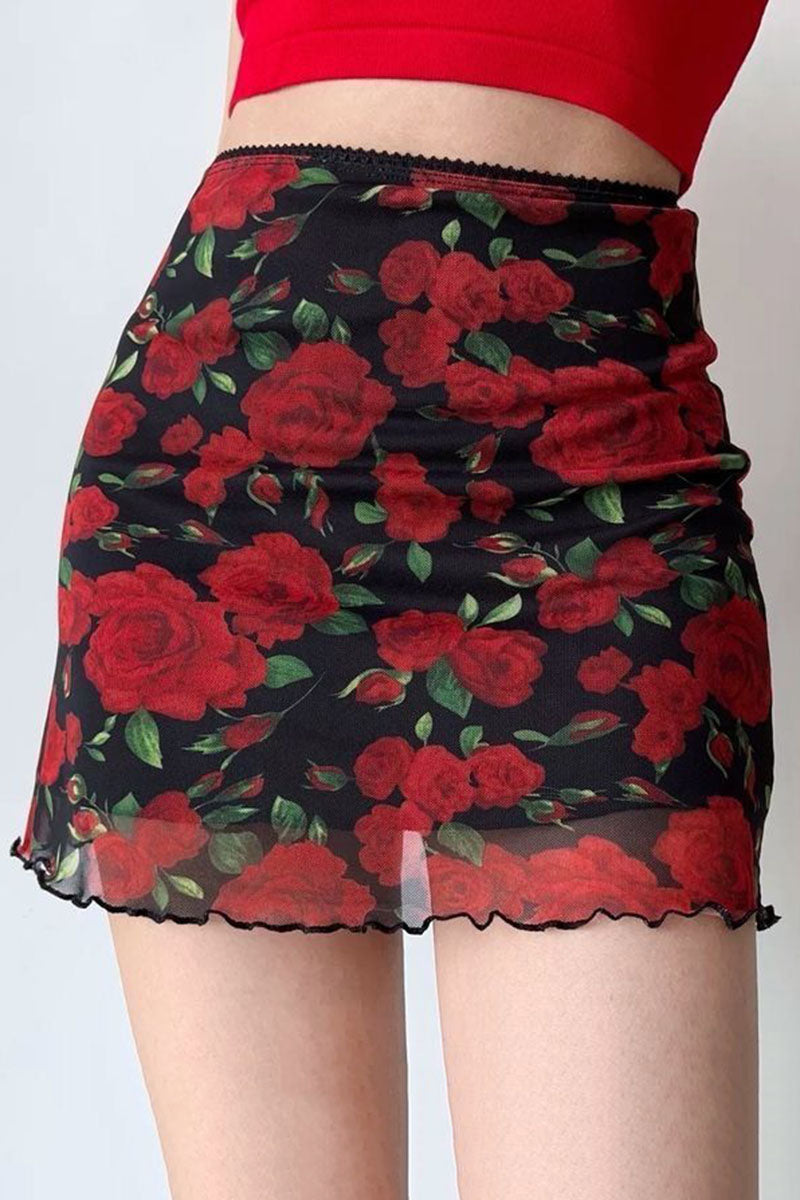 Butterfly Print Sheer Ruched Mini Skirt
