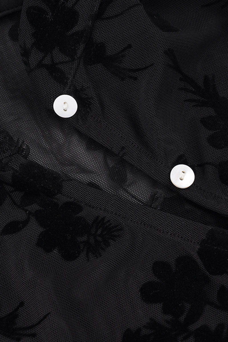 Button Floral Sheer Top