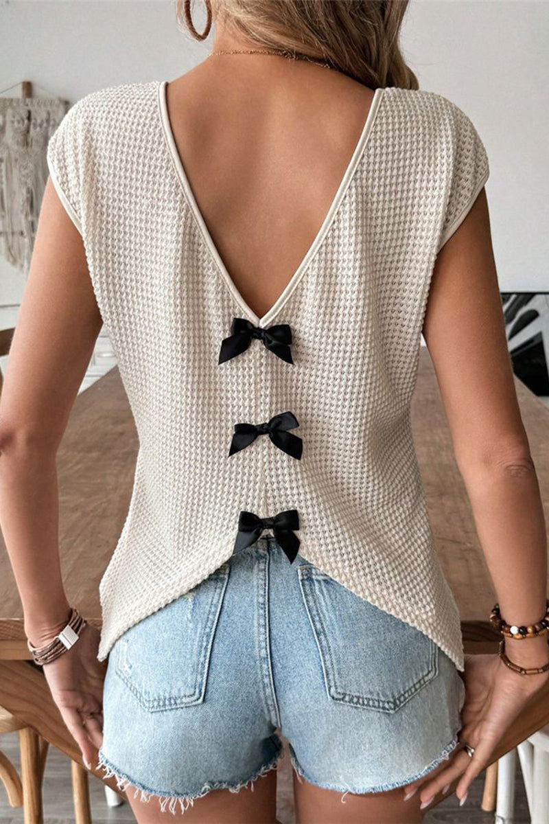 Back Bow V-Neck Short Sleeve Tee