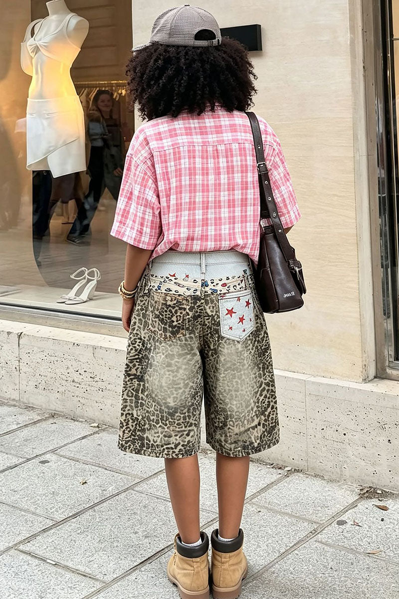 Animal Print Wide Leg Capri Jeans