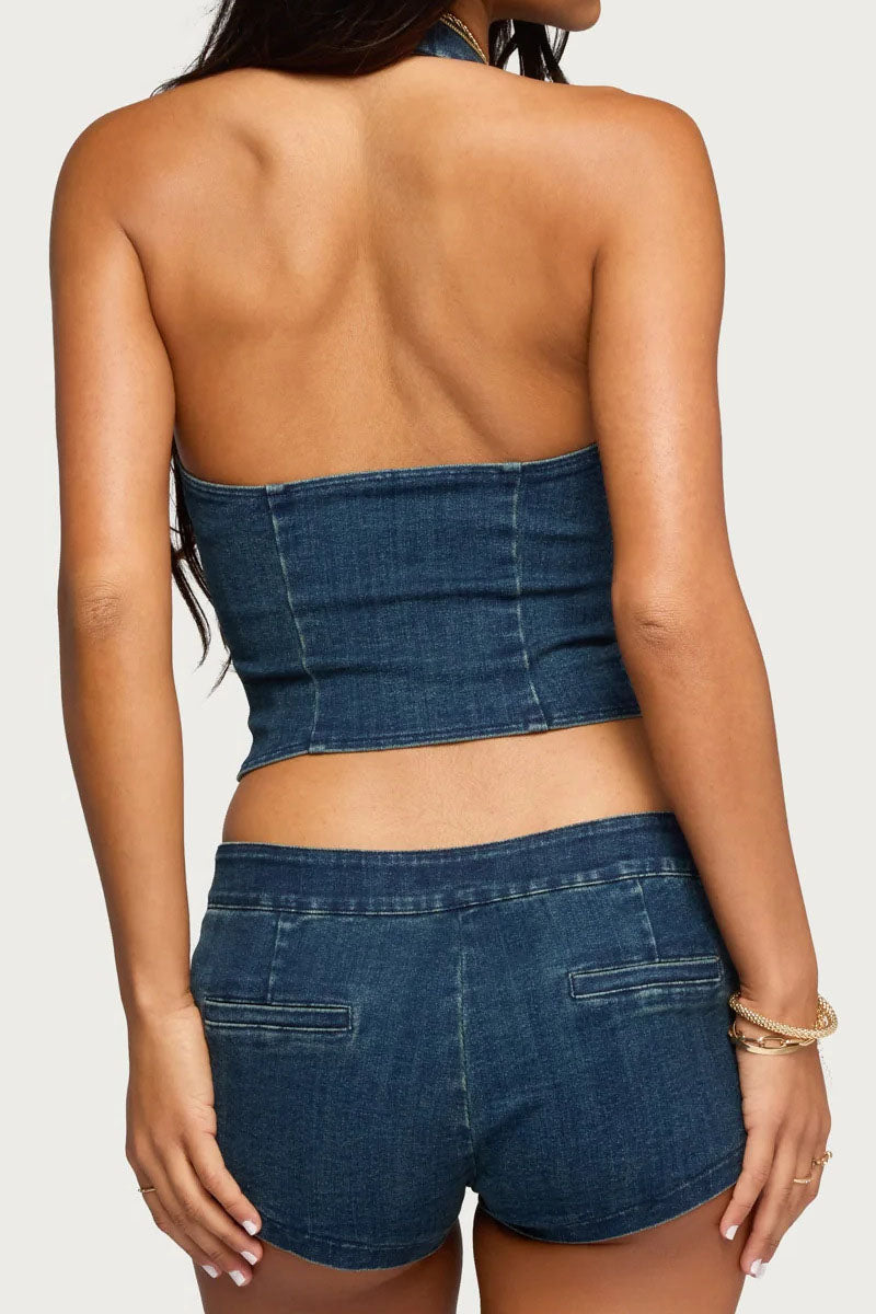 Button Halter Top and Shorts Set