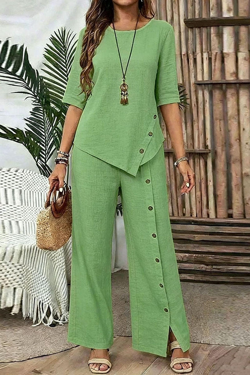 Asymmetric Button Detail Pants Set