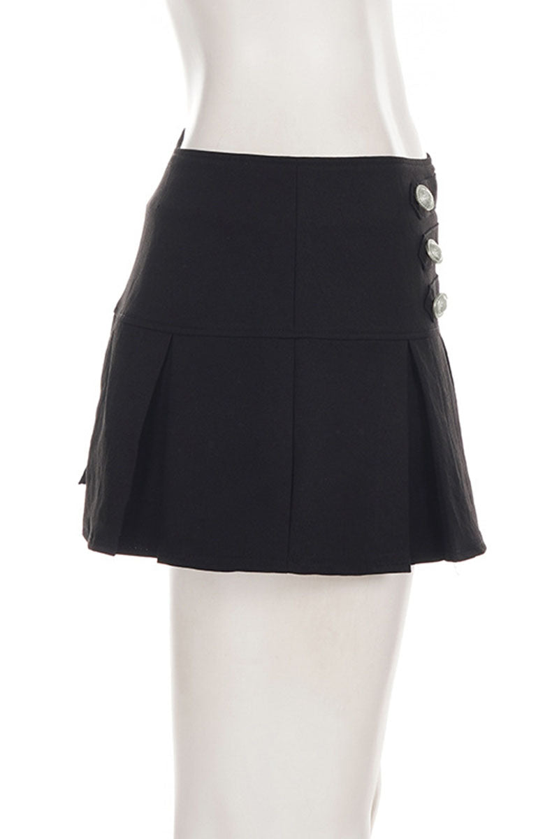 Button Front Pleated High-Waist Mini Skirt