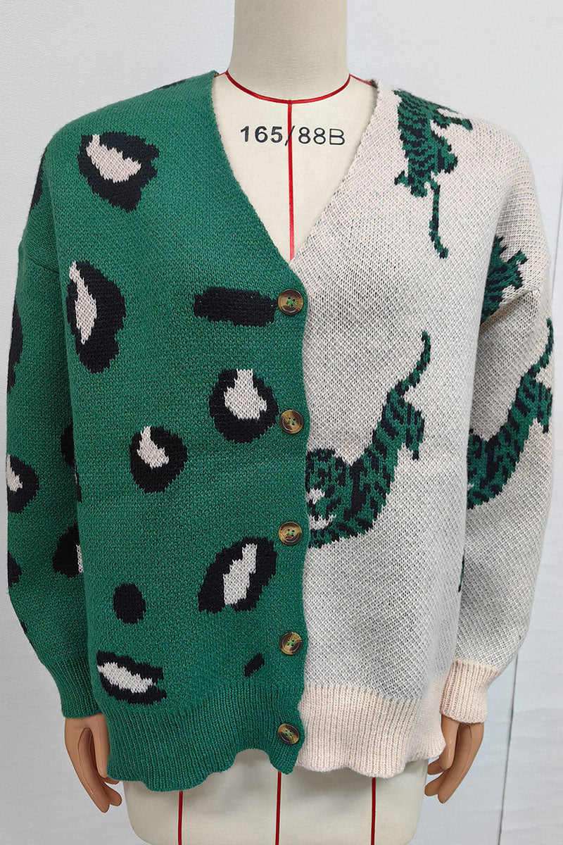 Animal Print V-Neck Button Front Cardigan