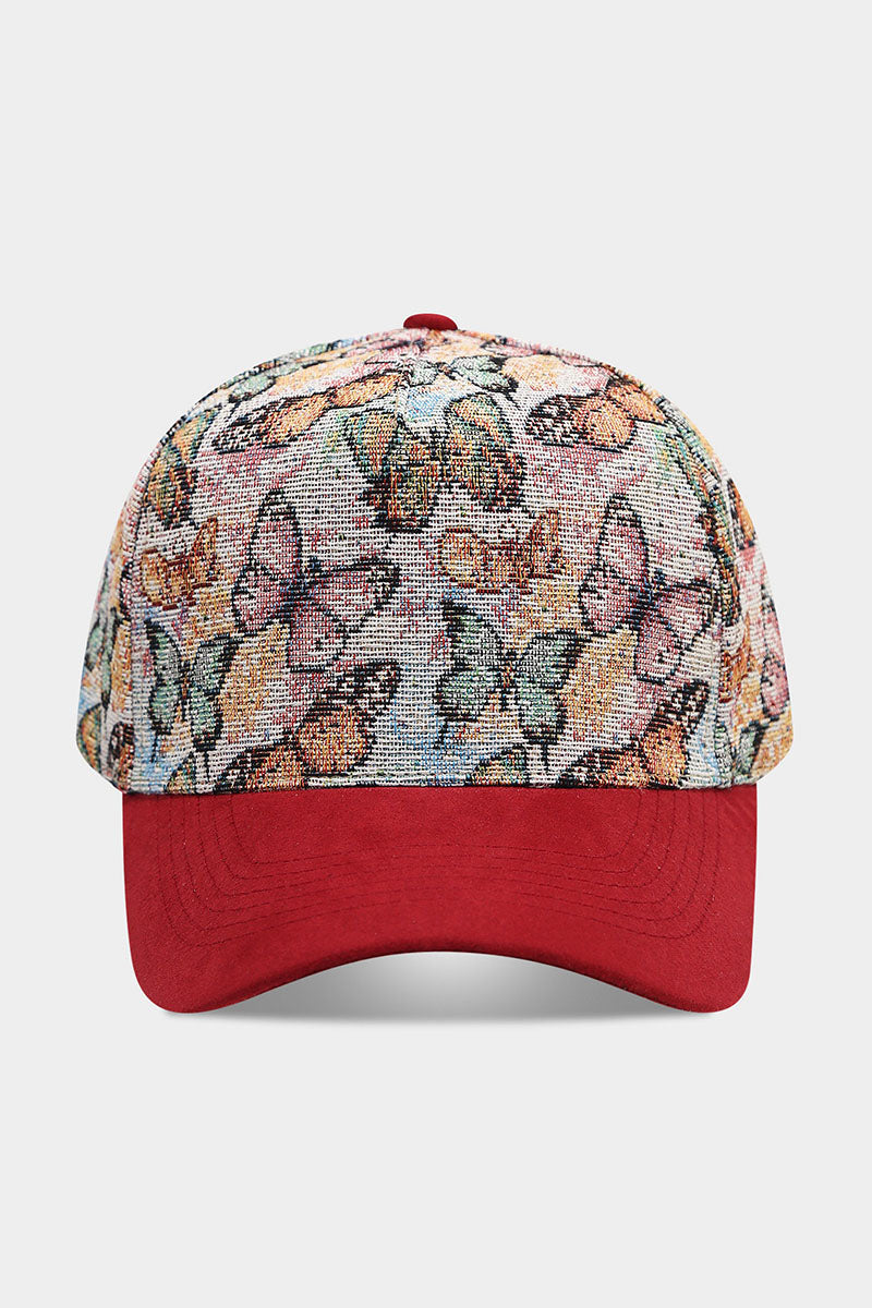 Butterfly Print Suede Brim Baseball Cap