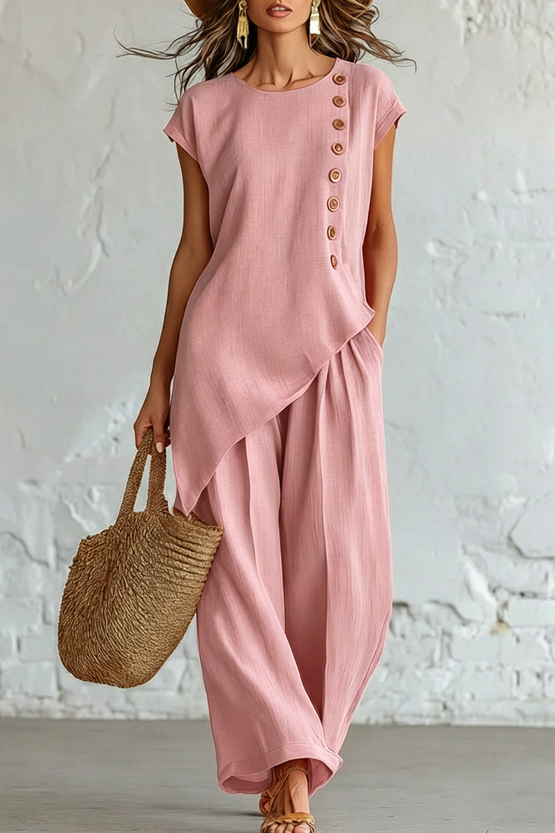 Asymmetric Button Detail Pants Set