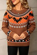 Bat Print Crew Neck Knit Sweater