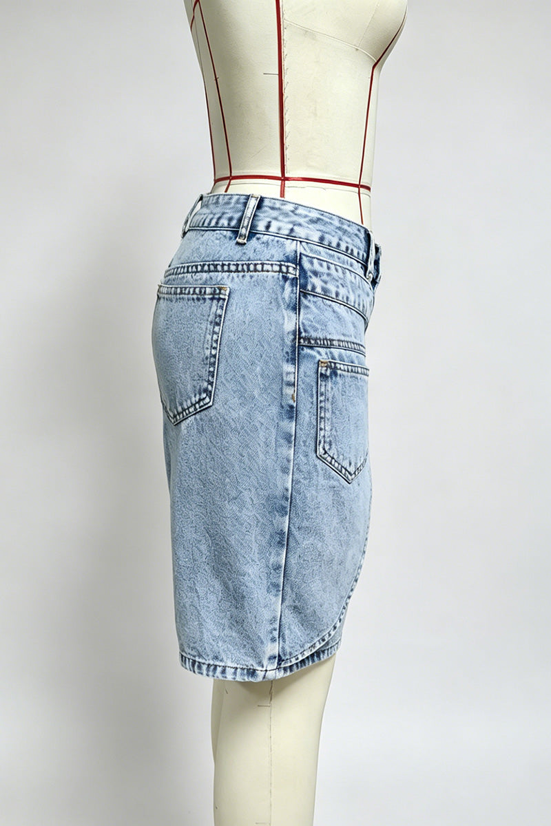 Asymmetrical Denim Shorts