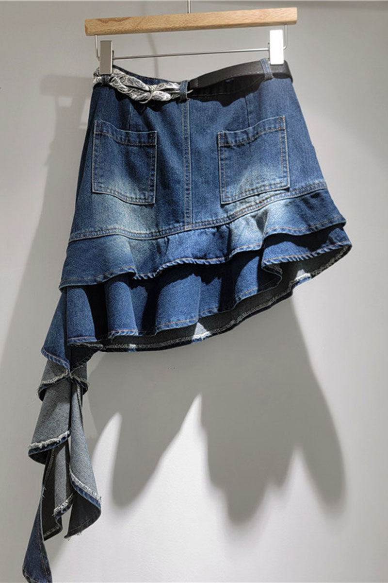 Asymmetrical Hem Denim Skirt