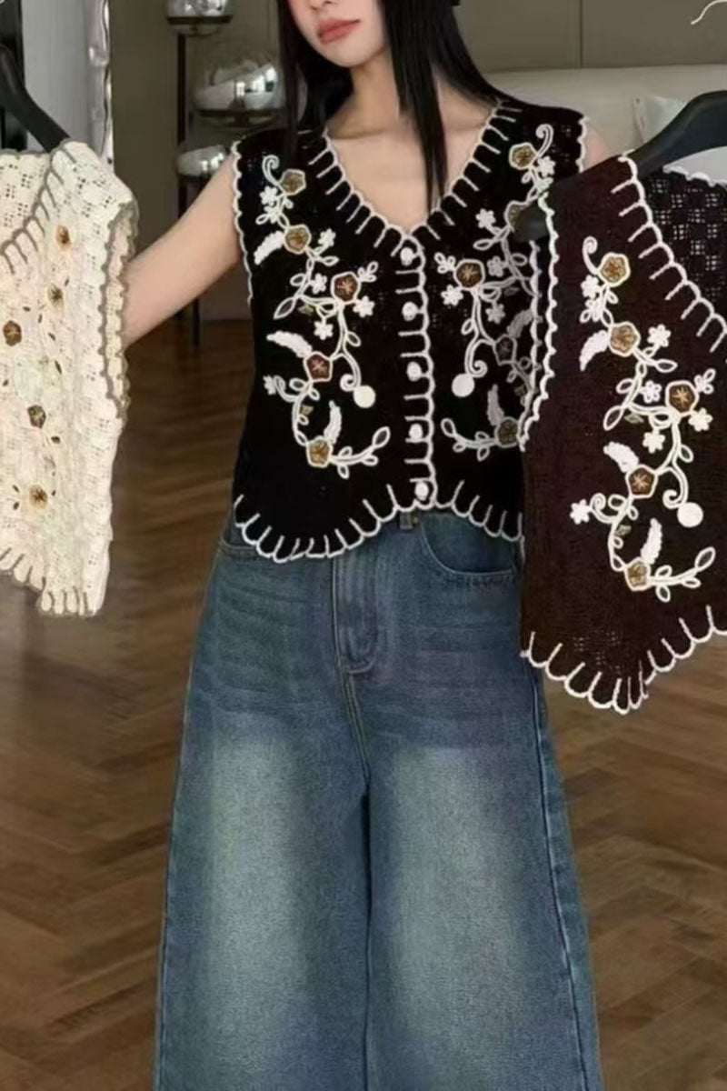 Boho Floral Scalloped Edge Vest