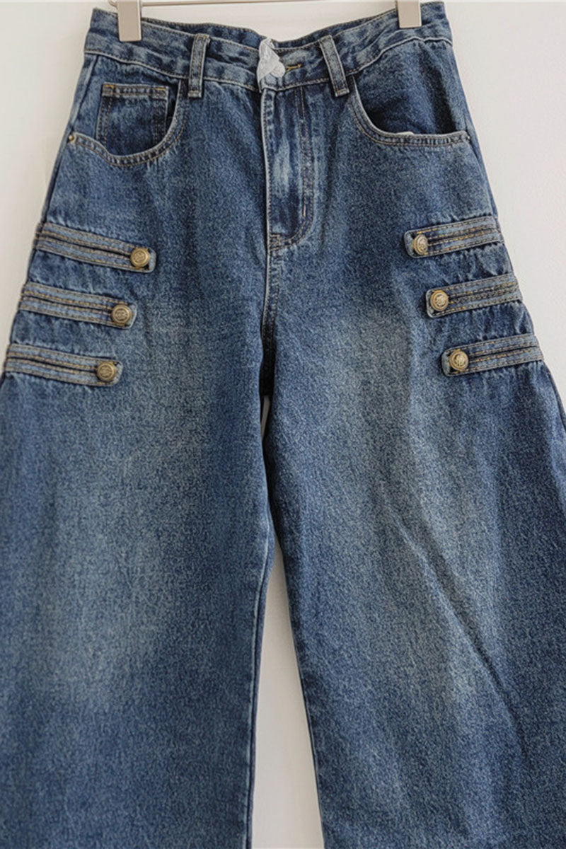 Button Pocket High-Waist Barrel Jeans