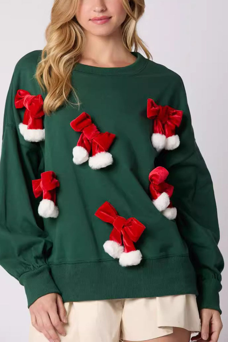 Bow Applique Crew Neck Sweatshirt