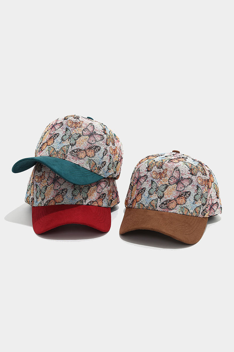 Butterfly Print Suede Brim Baseball Cap