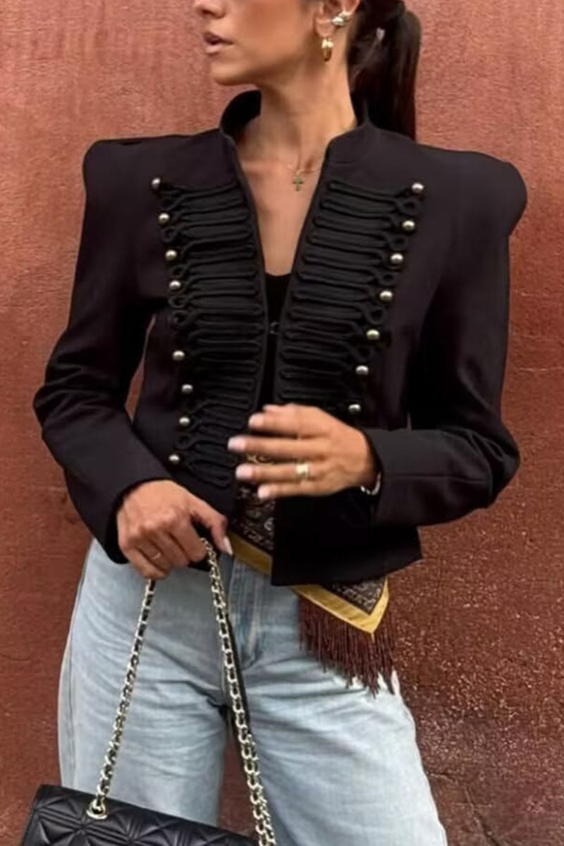 Button Stand Collar Long Sleeve Jacket