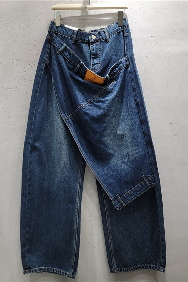 Asymmetric Overlap Wide Leg Baggy Jeans