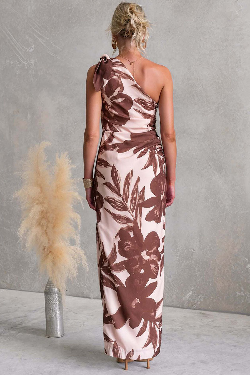 Botanical Print One-Shoulder Dress