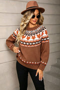 Bear Print Crew Neck Knit Sweater