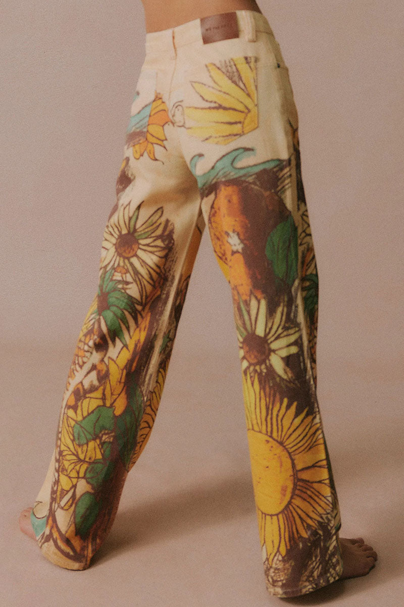 Animal Floral Print Straight Jeans